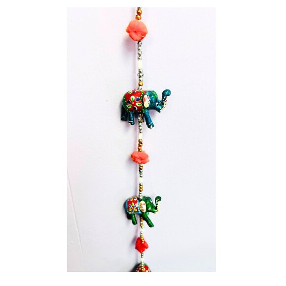 Indian Painted Boho Elephant String with Bell Charm, Colorful Home Decor Accent - Picture 2 of 6
